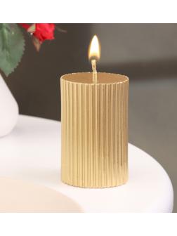 Свеча-цилиндр с гранями,5х7,5 см, пальмовый воск, золото, 6 ч