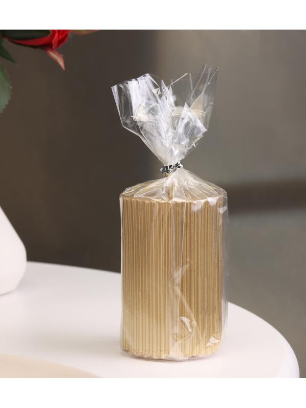 Свеча-цилиндр с гранями,5х7,5 см, пальмовый воск, золото, 6 ч