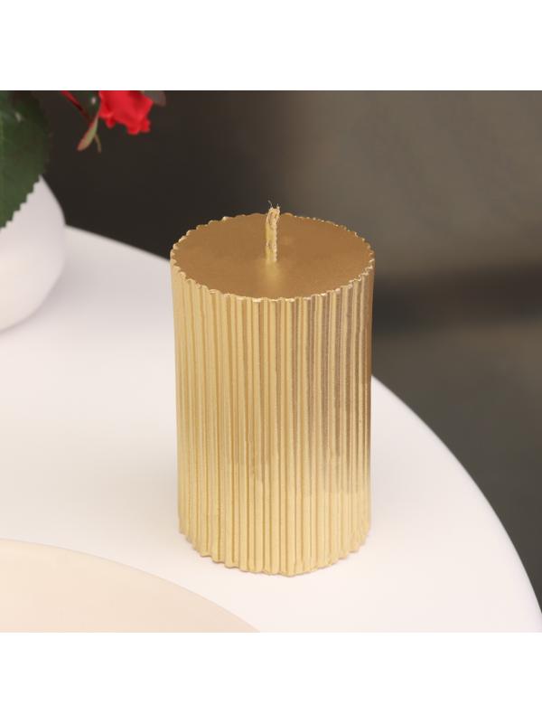 Свеча-цилиндр с гранями,5х7,5 см, пальмовый воск, золото, 6 ч