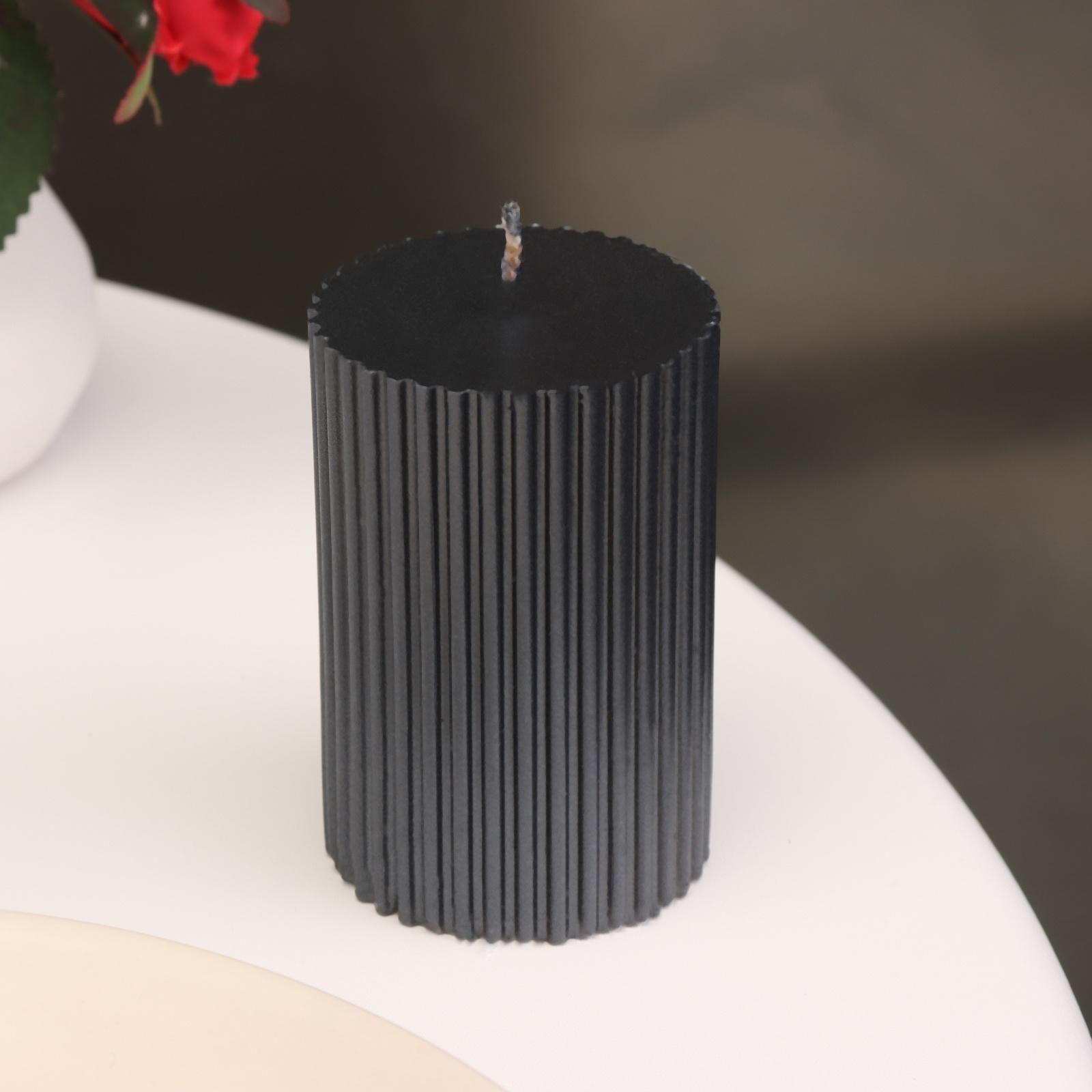 Свеча-цилиндр с гранями,5х7,5 см, пальмовый воск, мокрый асфальт, 6 ч