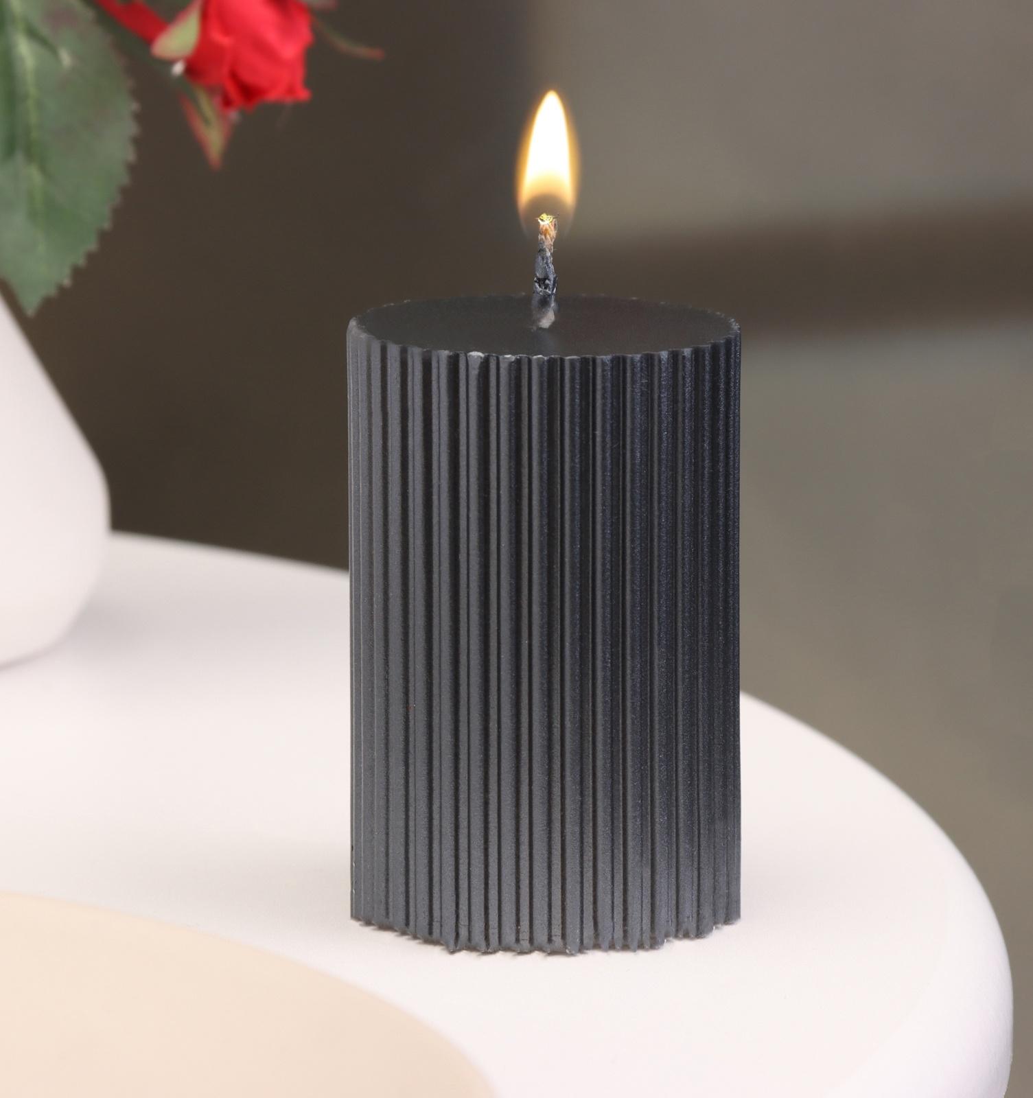 Свеча-цилиндр с гранями,5х7,5 см, пальмовый воск, мокрый асфальт, 6 ч