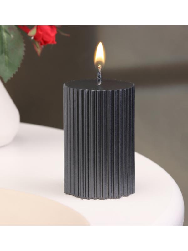 Свеча-цилиндр с гранями,5х7,5 см, пальмовый воск, мокрый асфальт, 6 ч