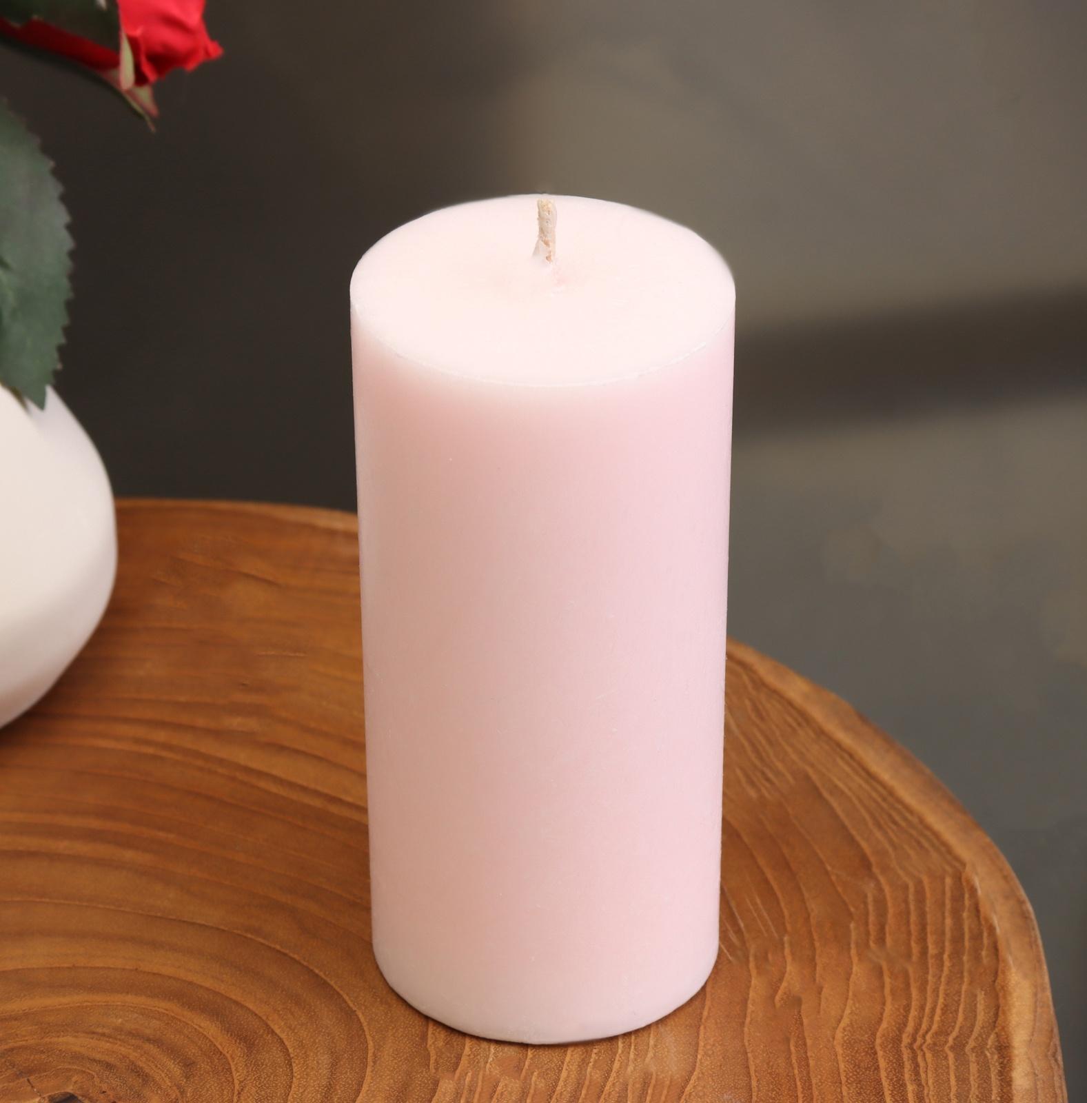 Свеча-цилиндр гладкая,5х10 см, пальмовый воск, светло-розовая, 6 ч
