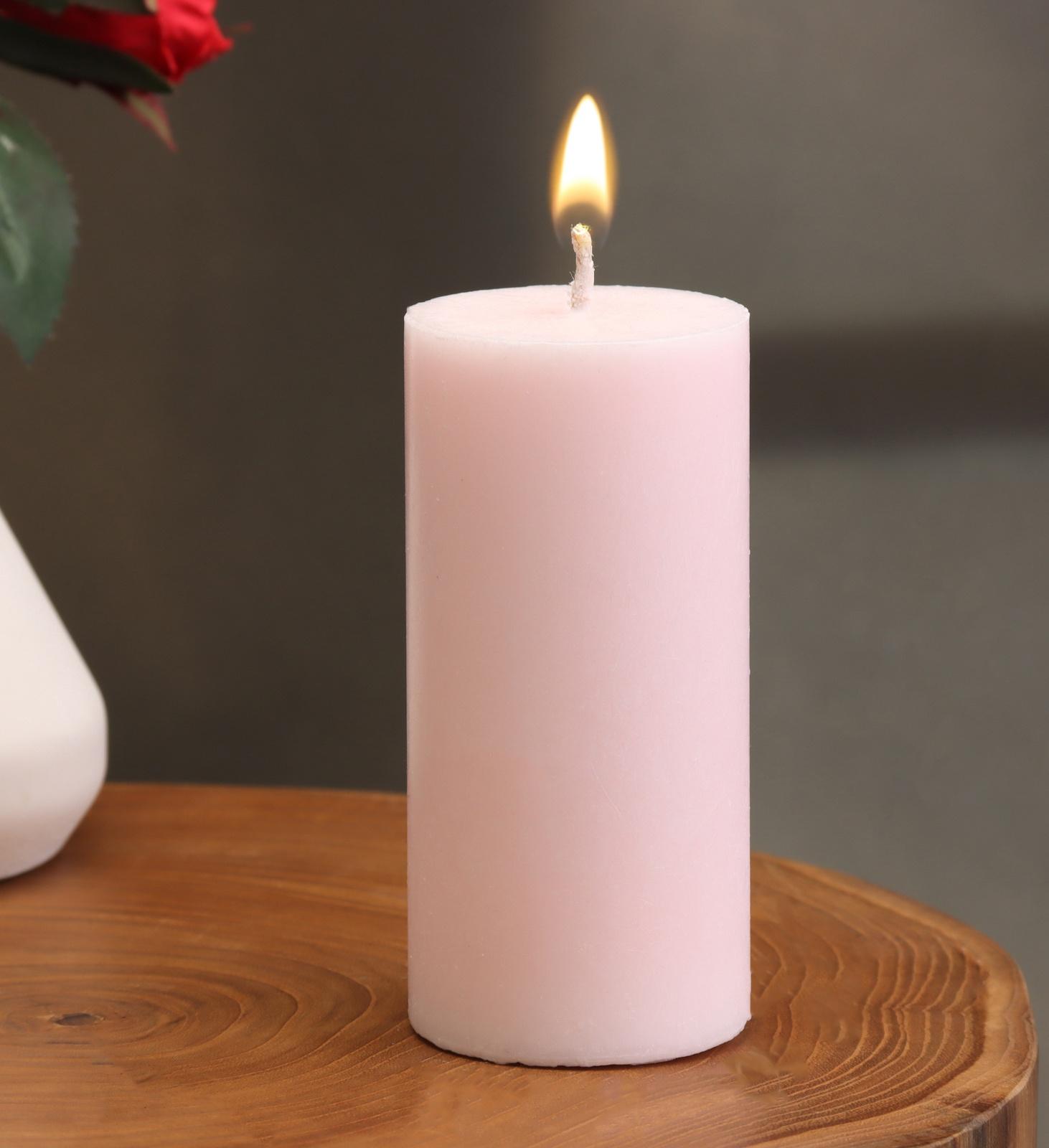 Свеча-цилиндр гладкая,5х10 см, пальмовый воск, светло-розовая, 6 ч