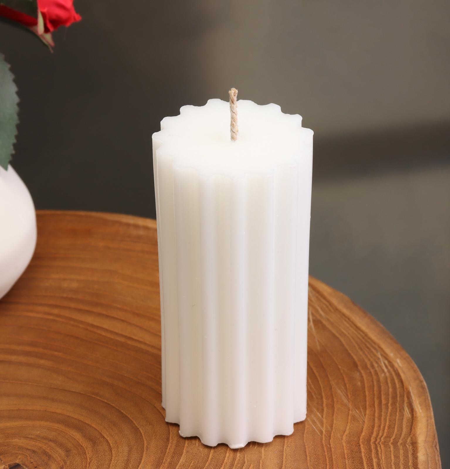 Свеча-цилиндр с ребрами, 5х10см., пальмовый воск, белая