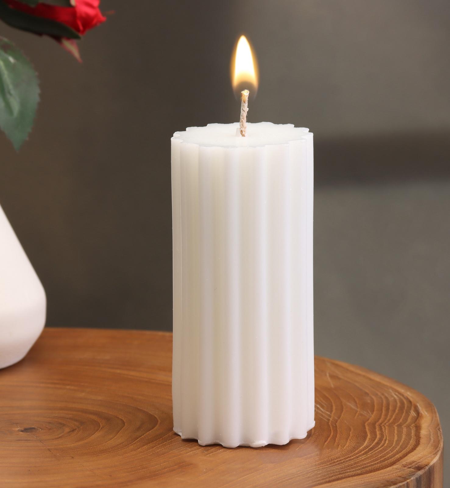 Свеча-цилиндр с ребрами, 5х10см., пальмовый воск, белая