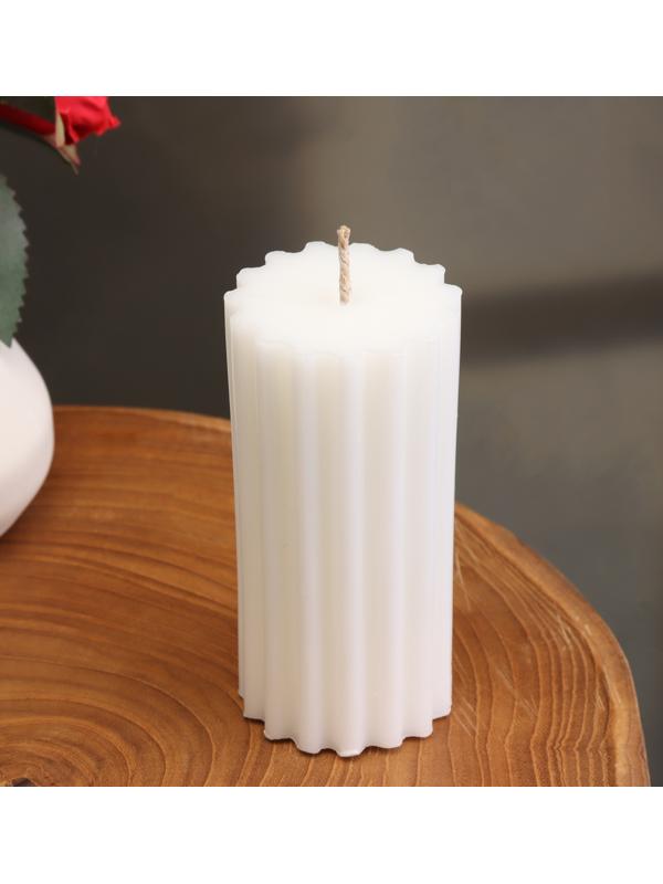 Свеча-цилиндр с ребрами, 5х10см., пальмовый воск, белая