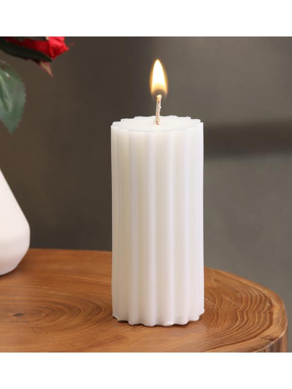 Свеча-цилиндр с ребрами, 5х10см., пальмовый воск, белая