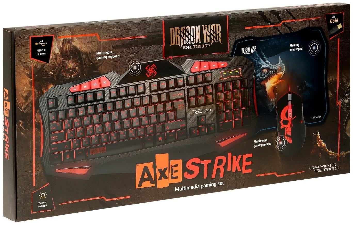 Игровой набор Qumo Axe Strike 3 в 1, клавиатура+мышь+ковер, проводной, 2400 dpi