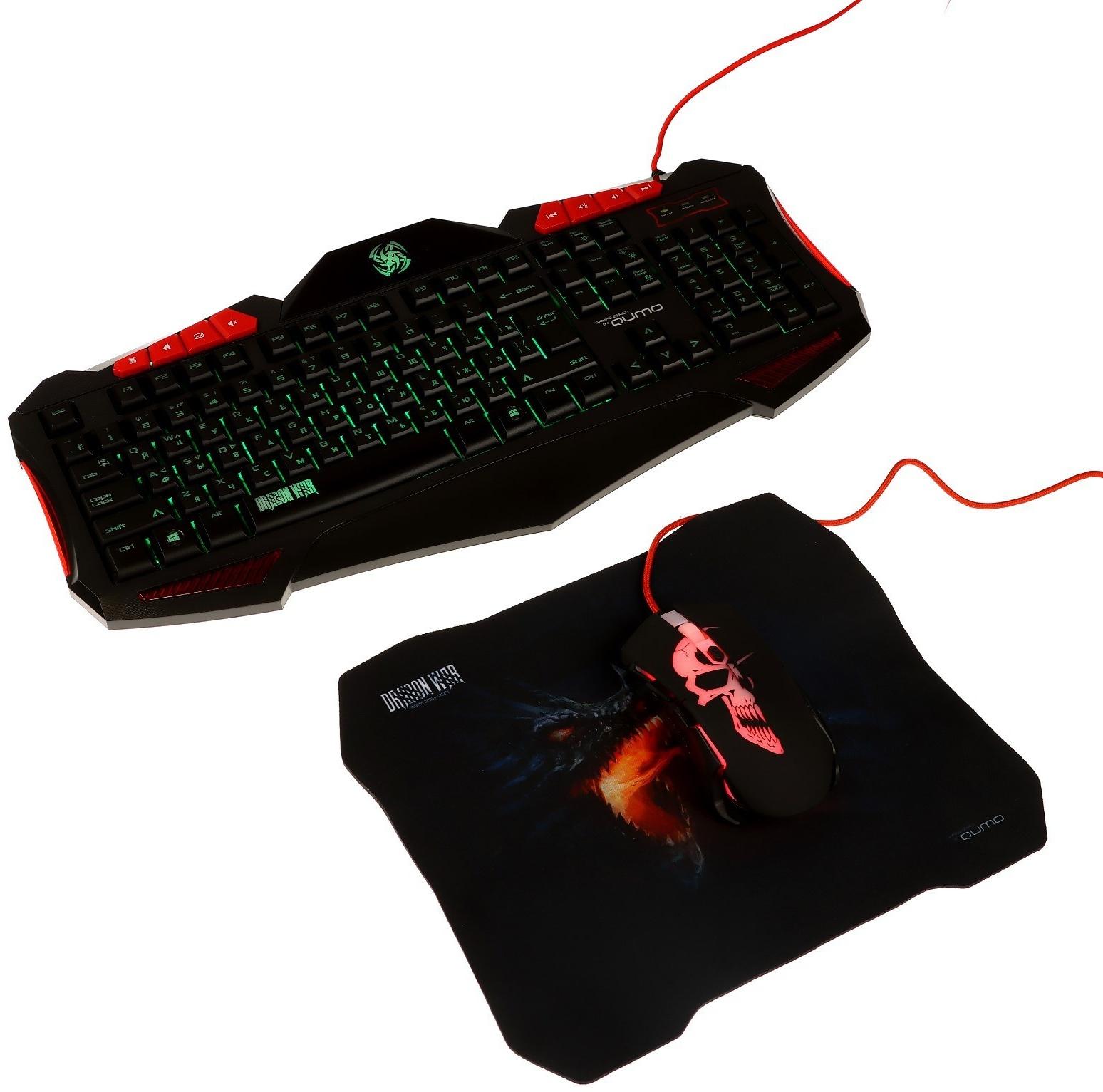 Игровой набор Qumo Axe Strike 3 в 1, клавиатура+мышь+ковер, проводной, 2400 dpi