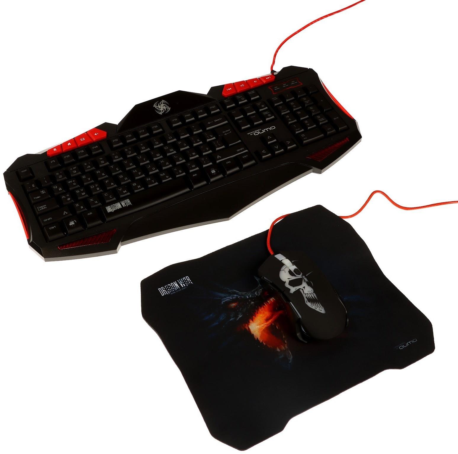 Игровой набор Qumo Axe Strike 3 в 1, клавиатура+мышь+ковер, проводной, 2400 dpi
