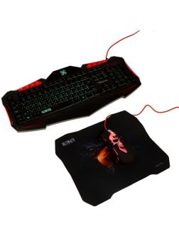 Игровой набор Qumo Axe Strike 3 в 1, клавиатура+мышь+ковер, проводной, 2400 dpi