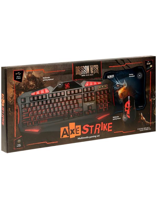 Игровой набор Qumo Axe Strike 3 в 1, клавиатура+мышь+ковер, проводной, 2400 dpi