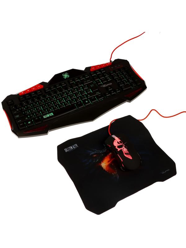 Игровой набор Qumo Axe Strike 3 в 1, клавиатура+мышь+ковер, проводной, 2400 dpi