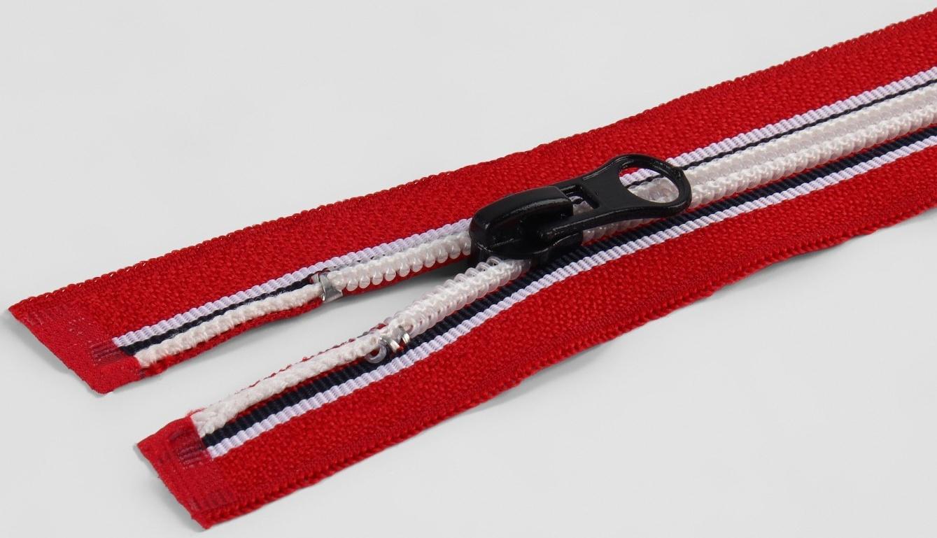 Молния «Спираль», №5, разъёмная, замок автомат, 60 см, цвет красный/белый/чёрный