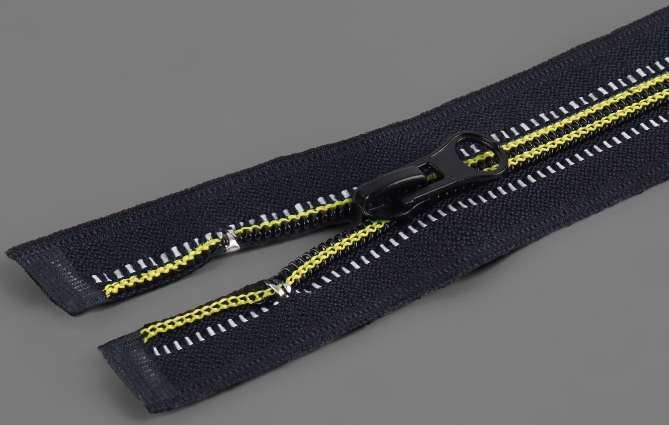 Молния «Спираль», светоотражающая, №5, разъёмная, замок автомат, 60 см, цвет чёрный/зелёный