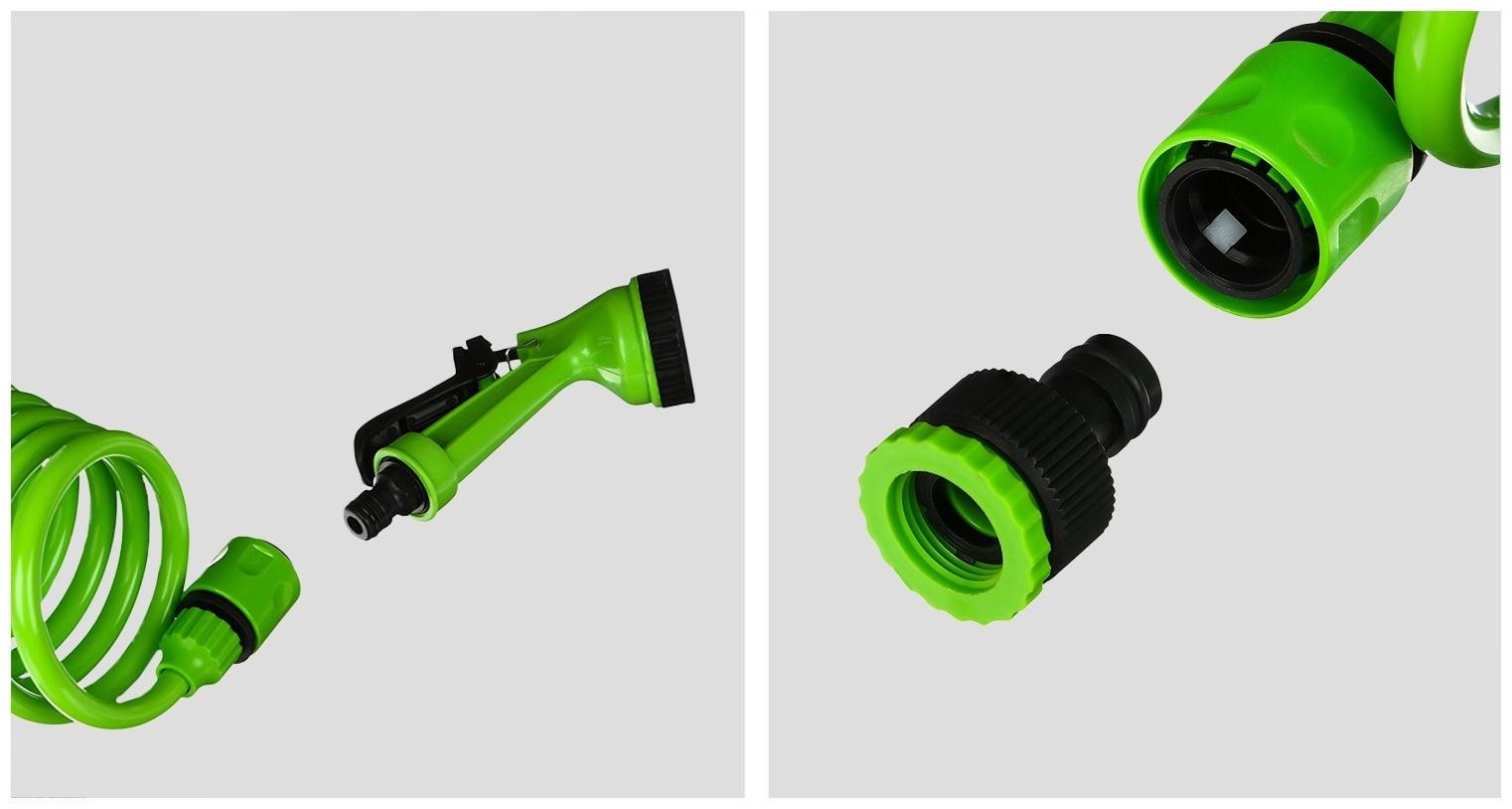 Шланг спиральный, L = 10 м, распылитель 5 режимов, коннектор 2 шт., штуцер d = 1/2