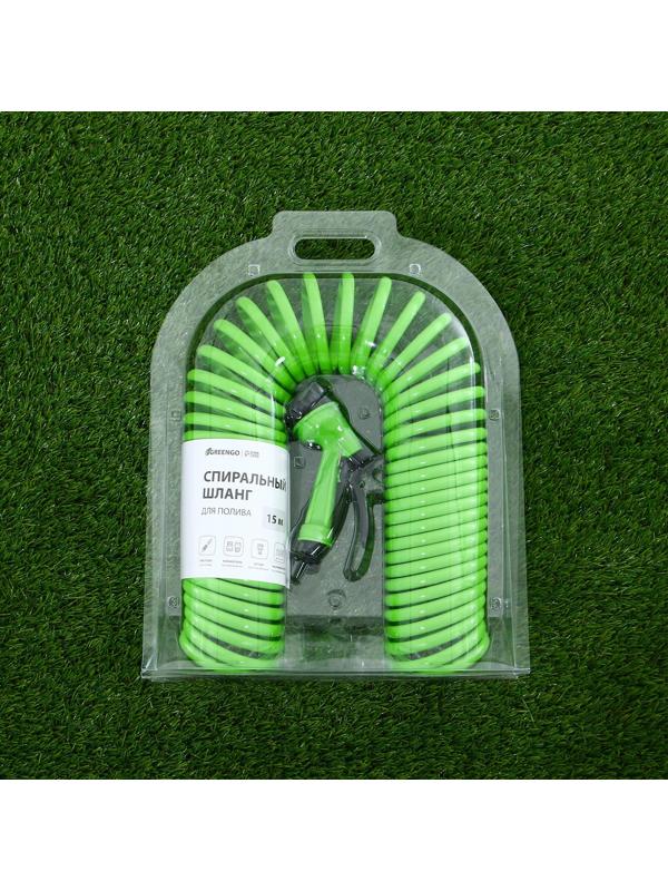 Шланг спиральный, L = 15 м, распылитель 5 режимов, коннектор 2 шт., штуцер d = 1/2
