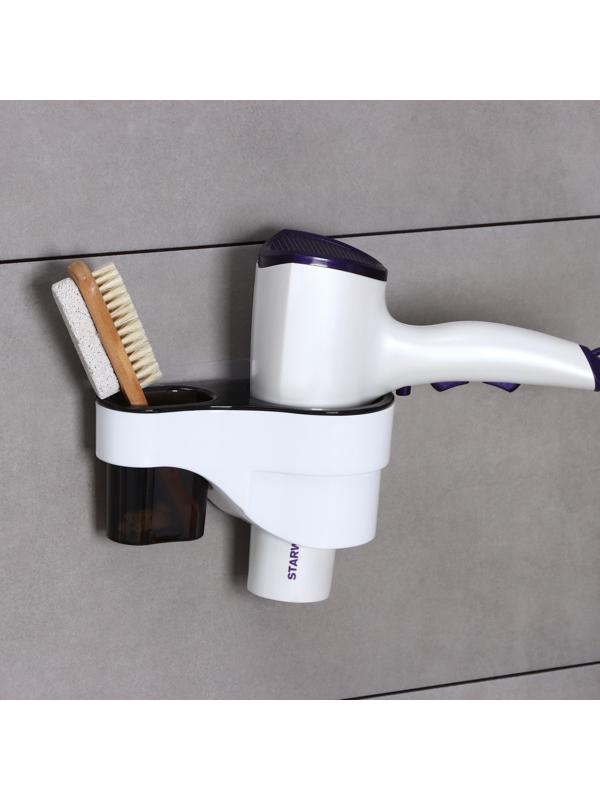 Держатель для фена и ванных принадлежностей в ванную на липучках, 18,7×10×9 см, цвет чёрно-белый