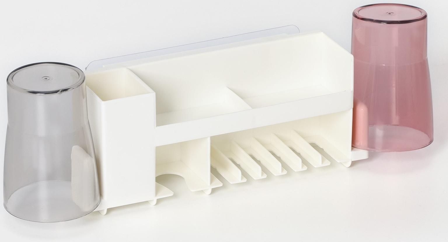 Держатель для зубных щёток с 2 стаканами, на липучках, цвет белый