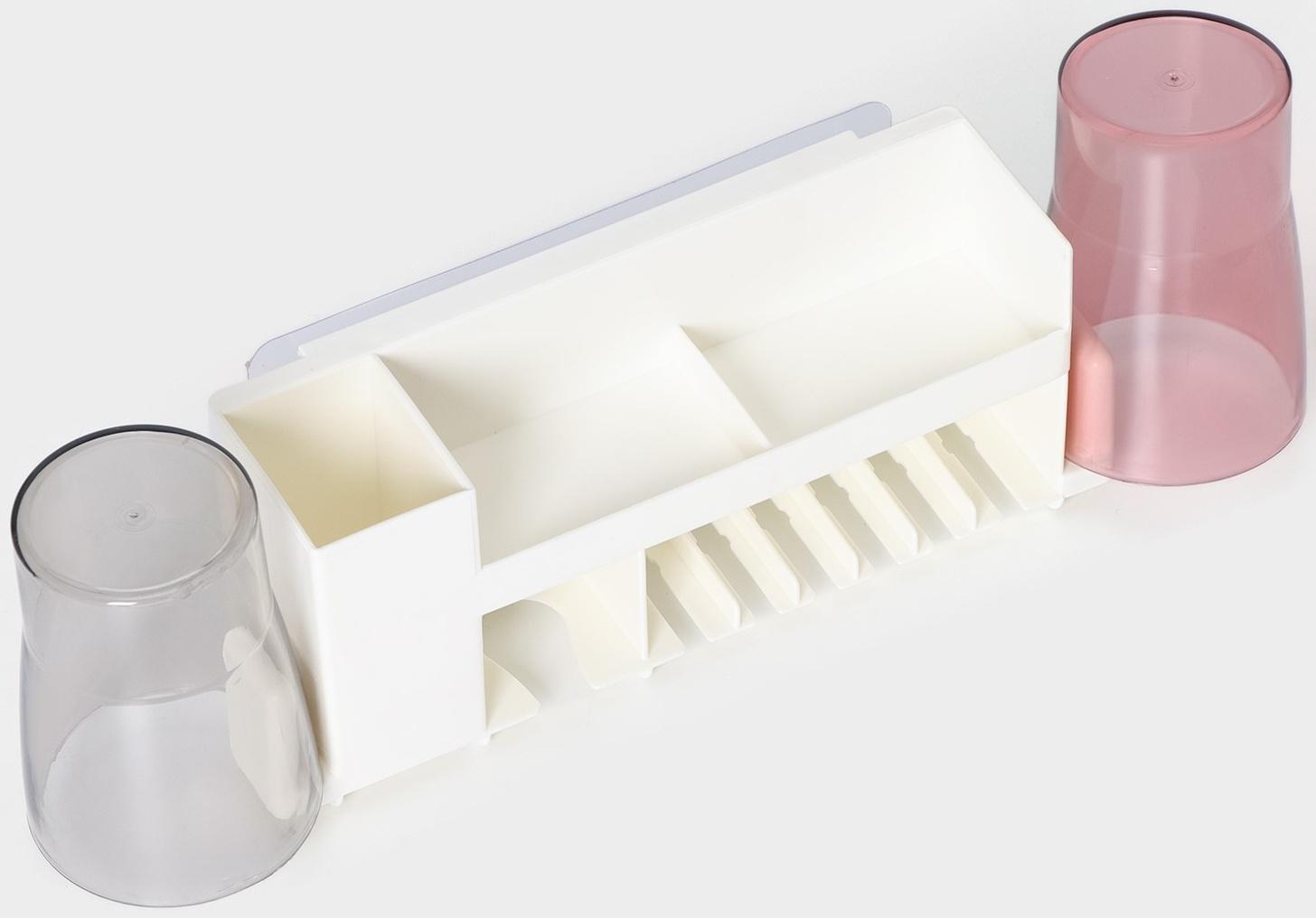 Держатель для зубных щёток с 2 стаканами, на липучках, цвет белый