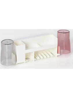 Держатель для зубных щёток с 2 стаканами, на липучках, цвет белый