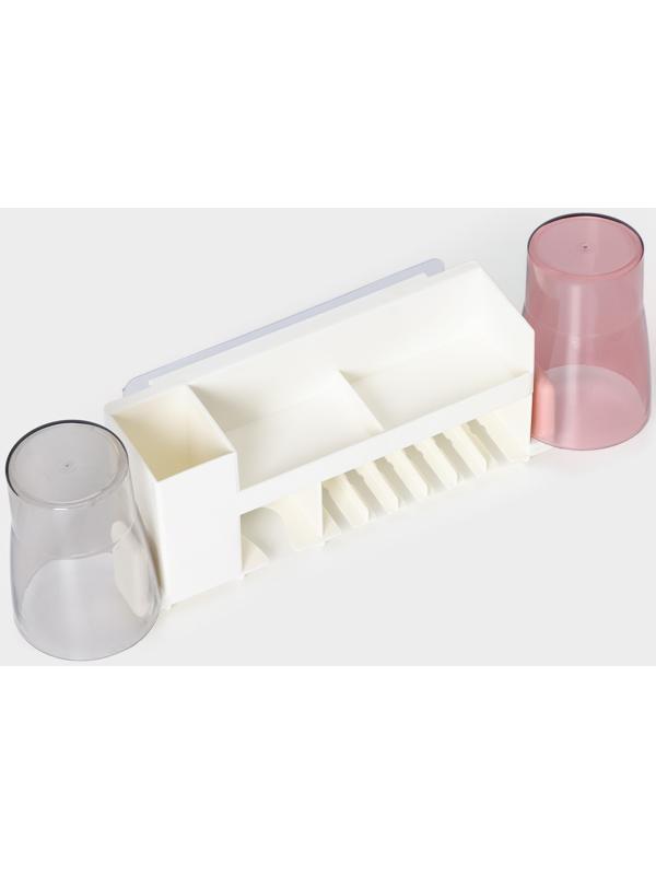 Держатель для зубных щёток с 2 стаканами, на липучках, цвет белый