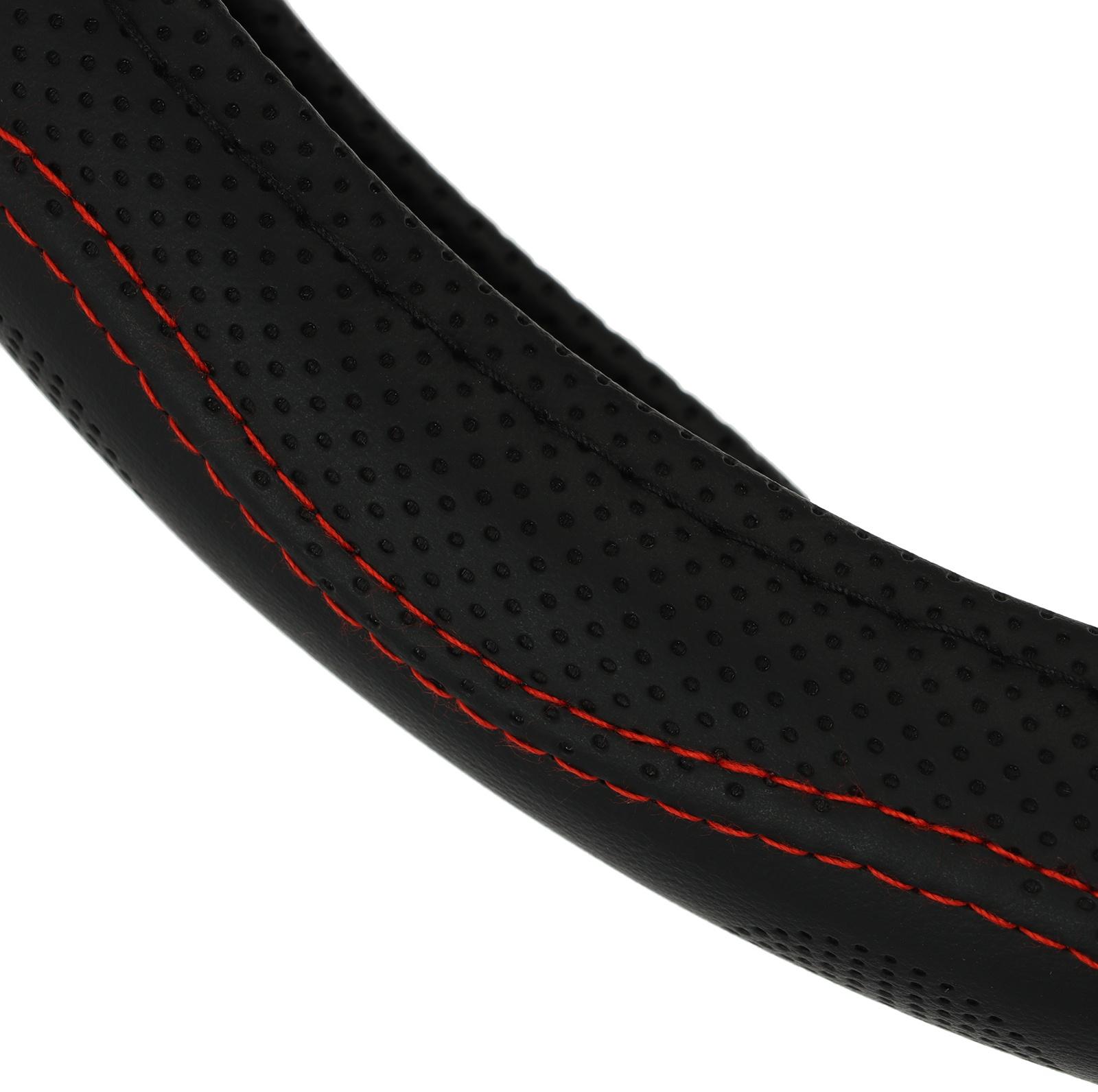 Оплетка на руль Nova Bright экокожа перфорированная, черная, красная строчка, M