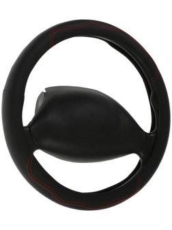 Оплетка на руль Nova Bright экокожа перфорированная, черная, красная строчка, M
