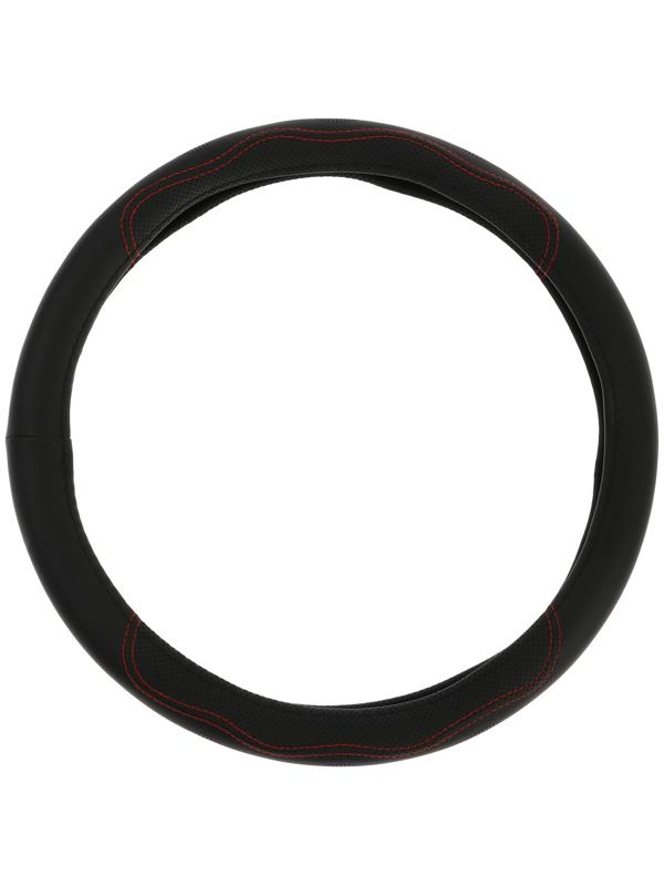 Оплетка на руль Nova Bright экокожа перфорированная, черная, красная строчка, M