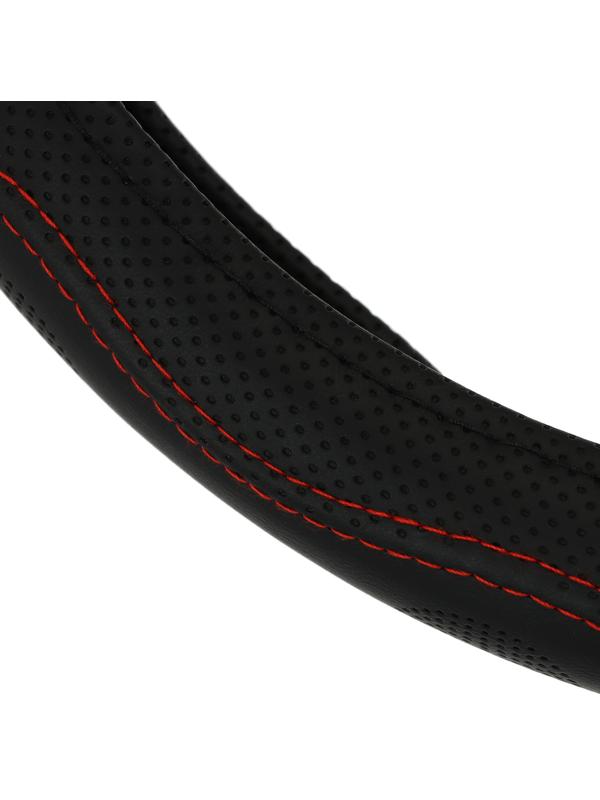 Оплетка на руль Nova Bright экокожа перфорированная, черная, красная строчка, M