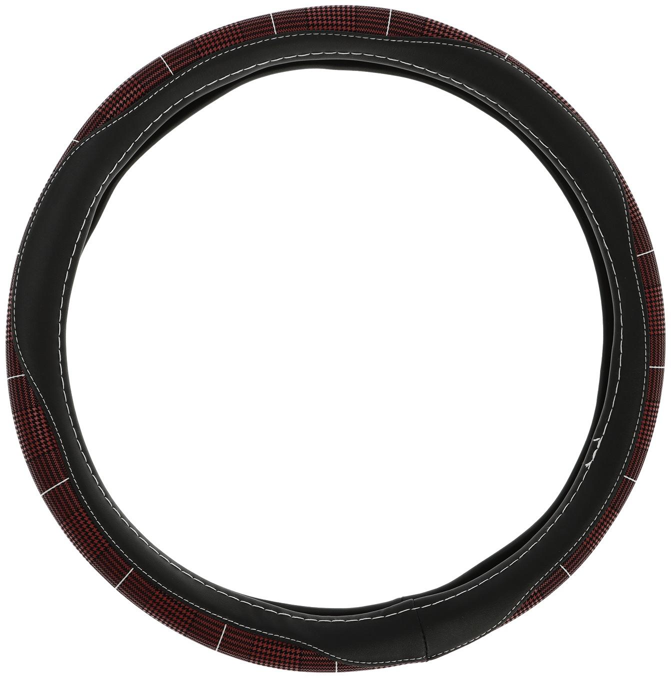 Оплетка на руль Nova Bright экокожа, черная, бордовые вставки, M