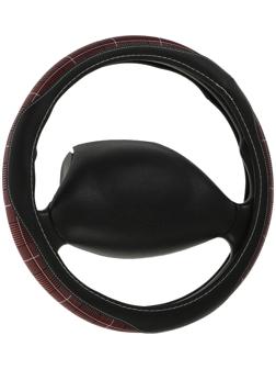 Оплетка на руль Nova Bright экокожа, черная, бордовые вставки, M