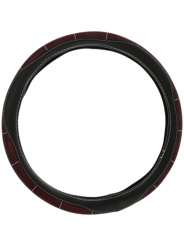 Оплетка на руль Nova Bright экокожа, черная, бордовые вставки, M