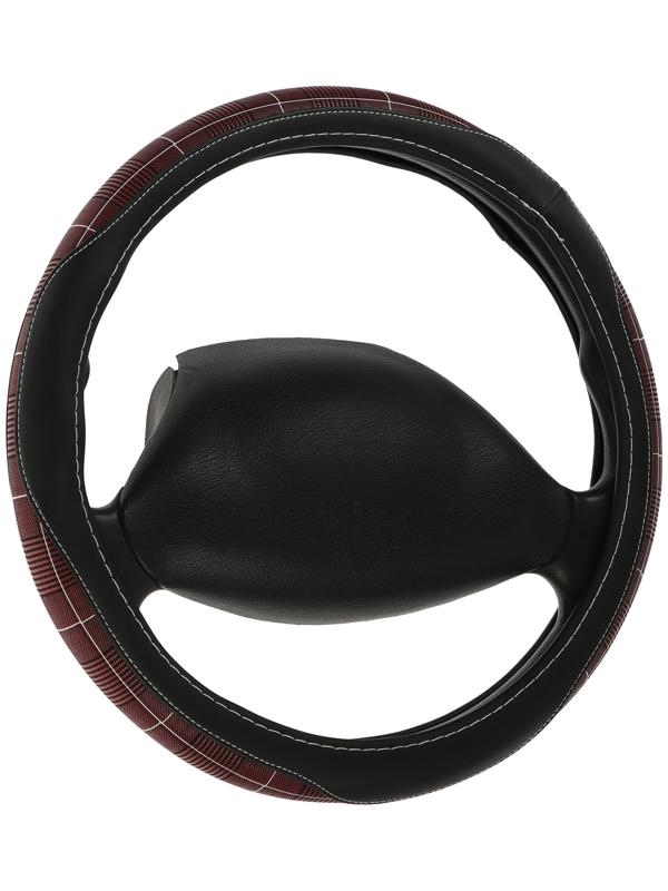 Оплетка на руль Nova Bright экокожа, черная, бордовые вставки, M