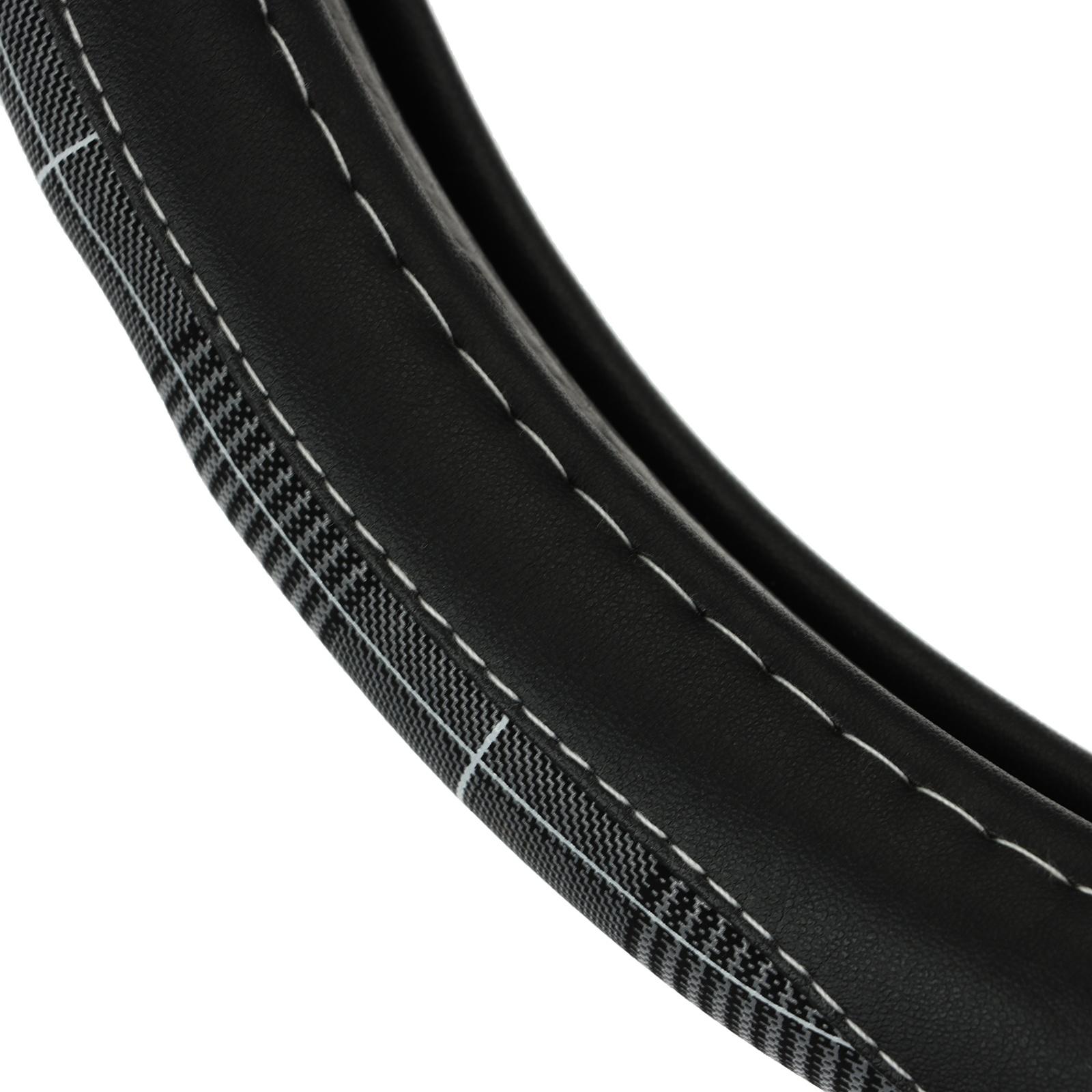 Оплетка на руль Nova Bright экокожа, черная, серые вставки, белая строчка, M