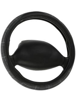 Оплетка на руль Nova Bright экокожа, черная, серые вставки, белая строчка, M