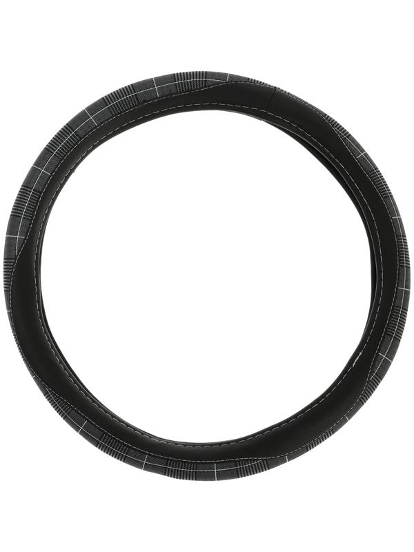 Оплетка на руль Nova Bright экокожа, черная, серые вставки, белая строчка, M