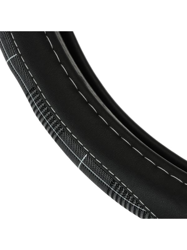 Оплетка на руль Nova Bright экокожа, черная, серые вставки, белая строчка, M