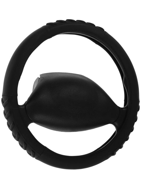 Оплетка на руль Nova Bright экокожа, черная, фигурные резиновые вставки, M