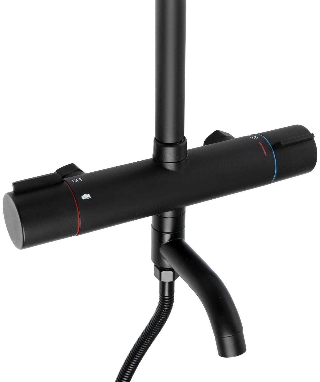 Душевая система ZEIN Z3895, с термостатом, лейка верхняя d=23 см, ручная 12.5 см, черная