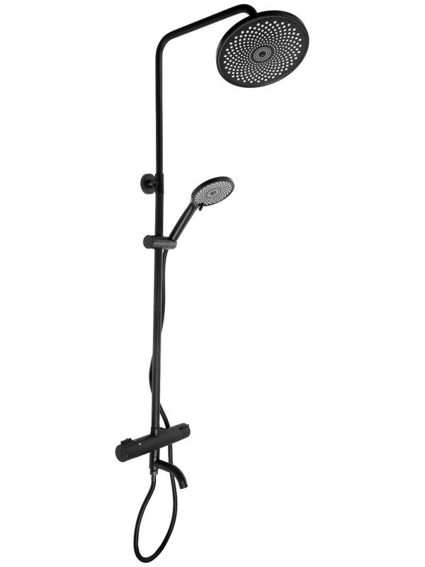Душевая система ZEIN Z3895, с термостатом, лейка верхняя d=23 см, ручная 12.5 см, черная