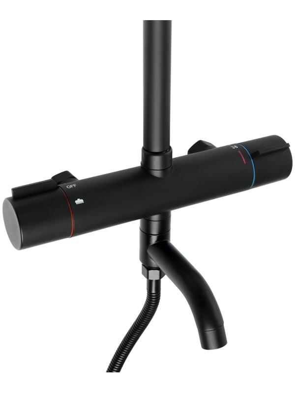 Душевая система ZEIN Z3895, с термостатом, лейка верхняя d=23 см, ручная 12.5 см, черная