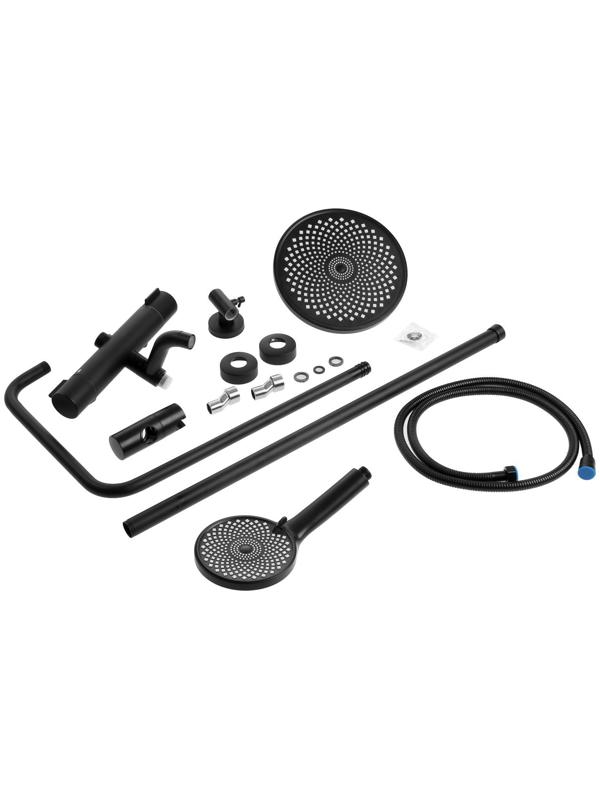 Душевая система ZEIN Z3895, с термостатом, лейка верхняя d=23 см, ручная 12.5 см, черная