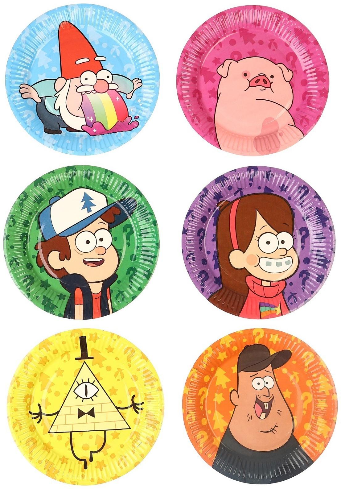 Тарелки бумажные, Гравити Фолз, набор 6 шт  18 см