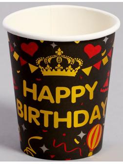 Стаканы бумажные «С Днём рождения!», 6 штук, цвет чёрный