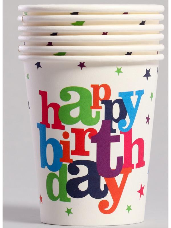 Стаканы бумажные «С днём рождения» со звёздочками, 6 шт