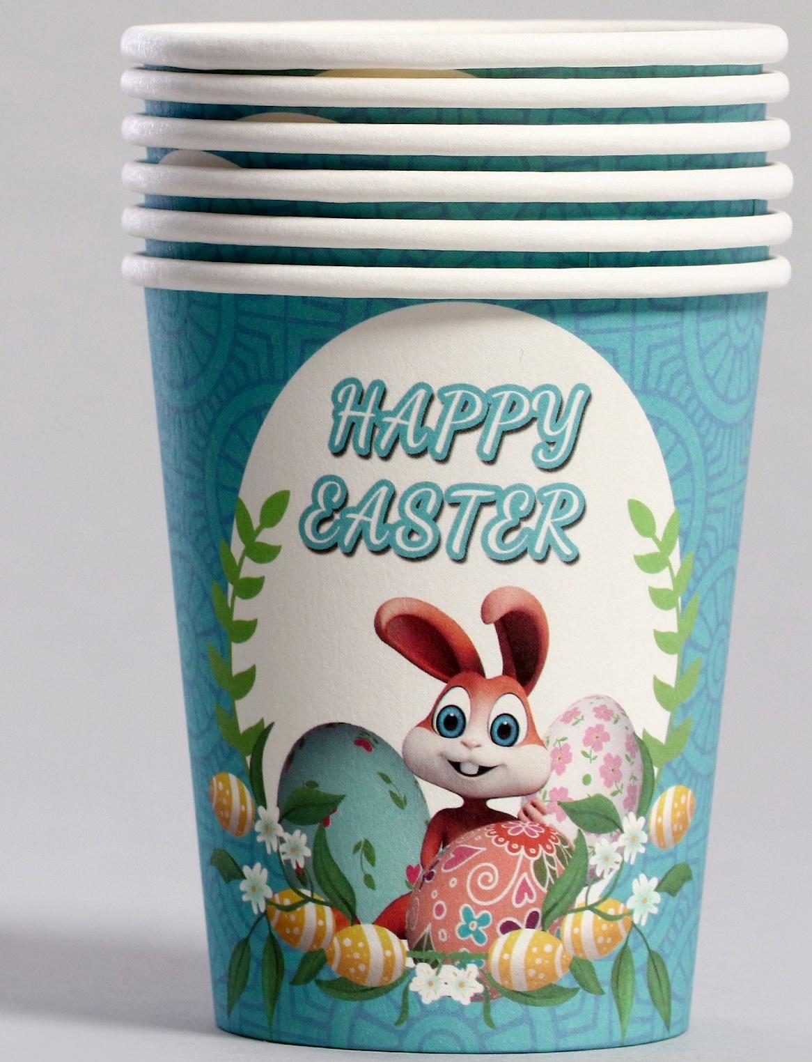 Стаканы бумажные «Светлой Пасхи» с зайкой, 6 шт