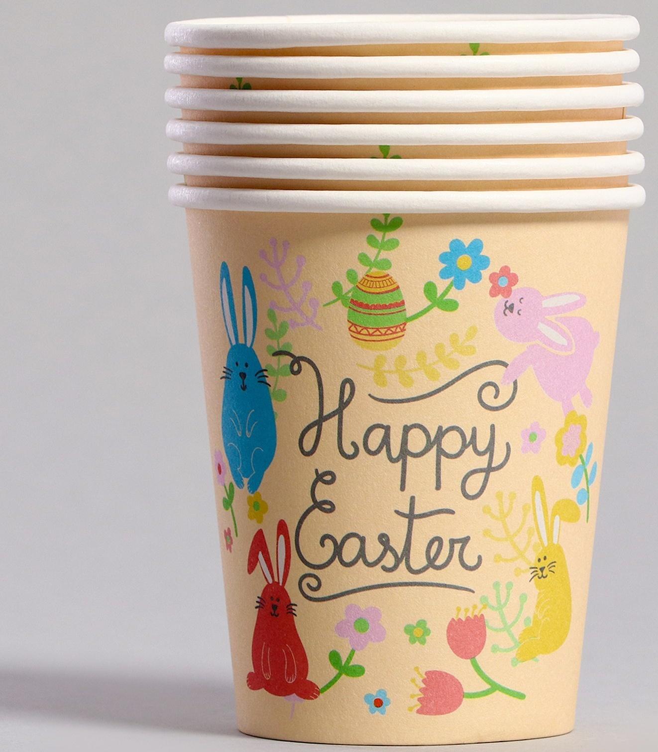 Стаканы бумажные «Светлой Пасхи» с кроликами, 6 шт