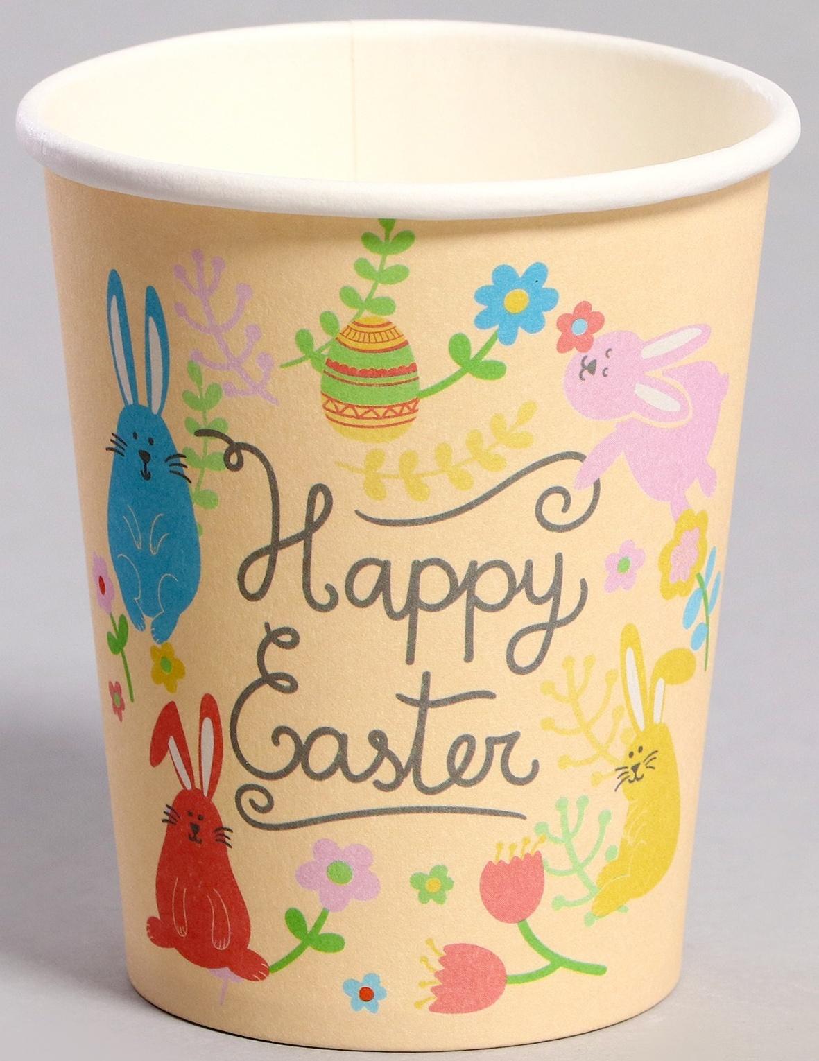 Стаканы бумажные «Светлой Пасхи» с кроликами, 6 шт